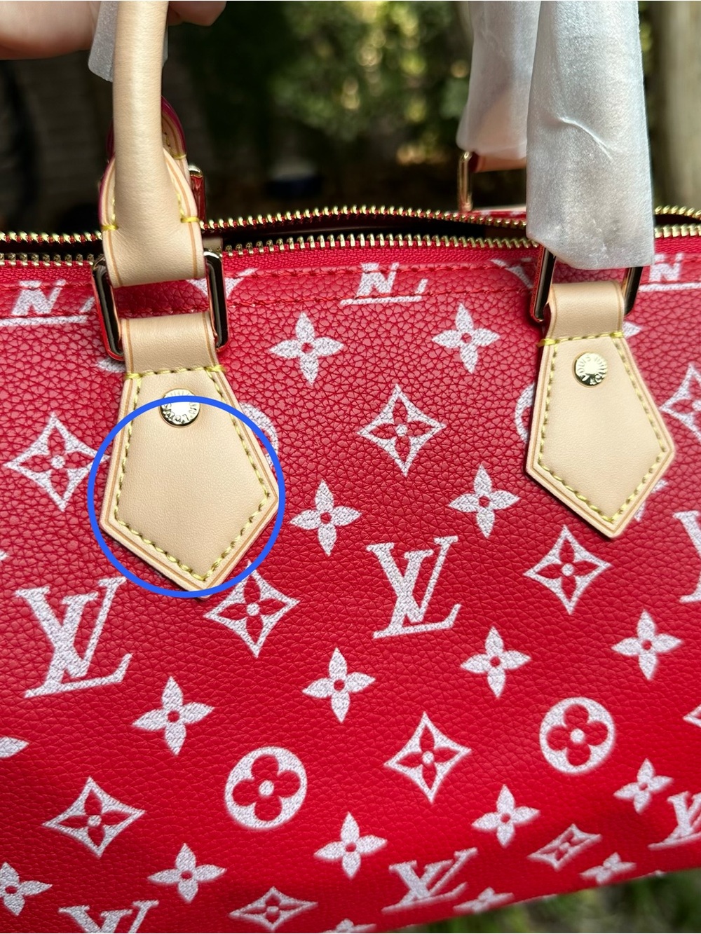 INSPIRED Red Monogram Satchel with Pouch Size 25 P9 - Picture 10 of 16